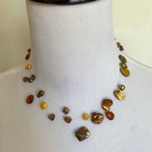 Bronze freshwater pearl illusion necklace